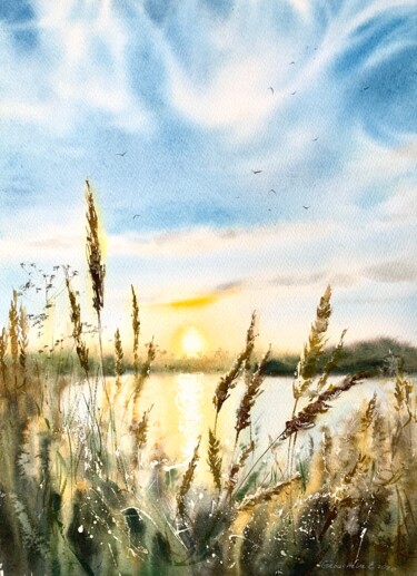 Painting titled "Ears of wheat" by Eugenia Gorbacheva, Original Artwork, Watercolor