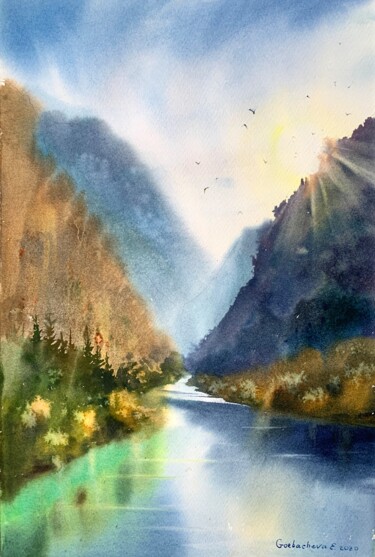 Pintura titulada "Autumn Mountains #2" por Eugenia Gorbacheva, Obra de arte original, Acuarela