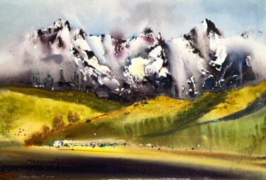 Peinture intitulée "Mountainscape #3" par Eugenia Gorbacheva, Œuvre d'art originale, Aquarelle