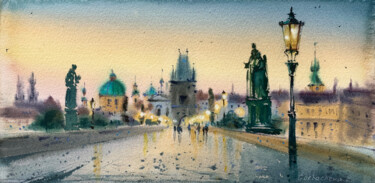 Painting titled "The Charles Bridge…" by Eugenia Gorbacheva, Original Artwork, Watercolor