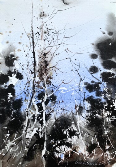 Painting titled "Gloomy forest" by Eugenia Gorbacheva, Original Artwork, Watercolor