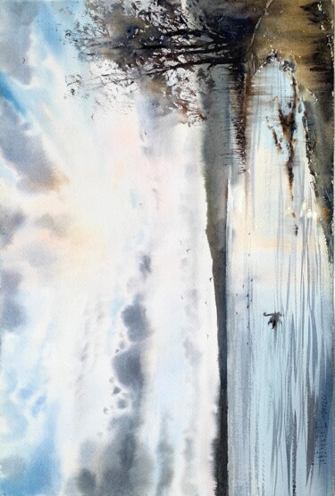 Картина под названием "Lake and Swan" - Eugenia Gorbacheva, Подлинное произведение искусства, Акварель