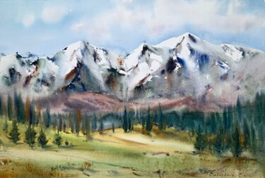 Schilderij getiteld "Mountainscape #6" door Eugenia Gorbacheva, Origineel Kunstwerk, Aquarel