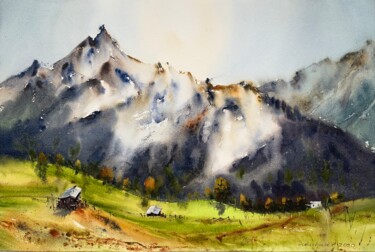 Malerei mit dem Titel "Mountainscape #7" von Eugenia Gorbacheva, Original-Kunstwerk, Aquarell
