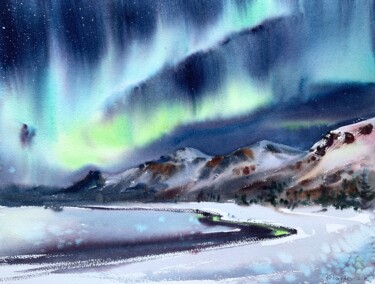 Painting titled "Aurora borealis #2" by Eugenia Gorbacheva, Original Artwork, Watercolor