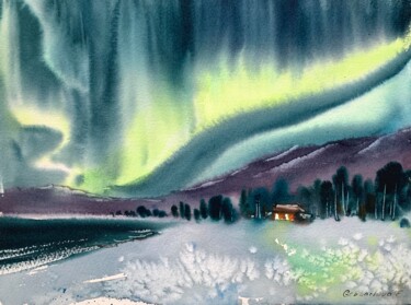 Pintura titulada "Aurora borealis #5" por Eugenia Gorbacheva, Obra de arte original, Acuarela