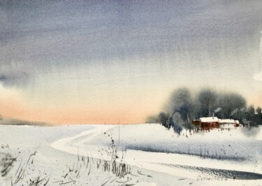 Ζωγραφική με τίτλο "Winter landscape" από Eugenia Gorbacheva, Αυθεντικά έργα τέχνης, Ακουαρέλα