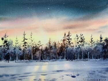 Painting titled "Morning in the wint…" by Eugenia Gorbacheva, Original Artwork, Watercolor