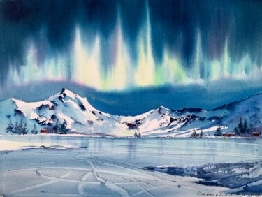 Painting titled "Aurora borealis #15" by Eugenia Gorbacheva, Original Artwork, Watercolor