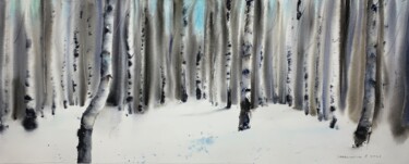 Painting titled "Birch Grove #4" by Eugenia Gorbacheva, Original Artwork, Watercolor