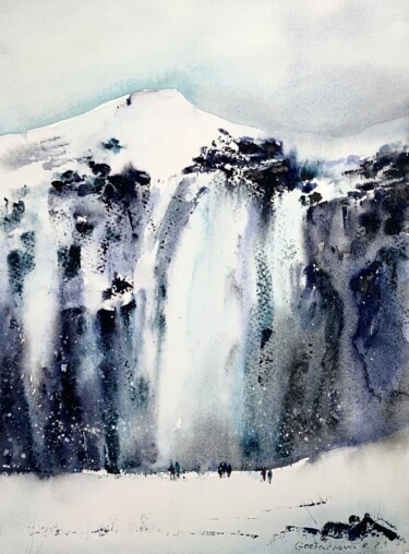 Peinture intitulée "Ice waterfall #2" par Eugenia Gorbacheva, Œuvre d'art originale, Aquarelle