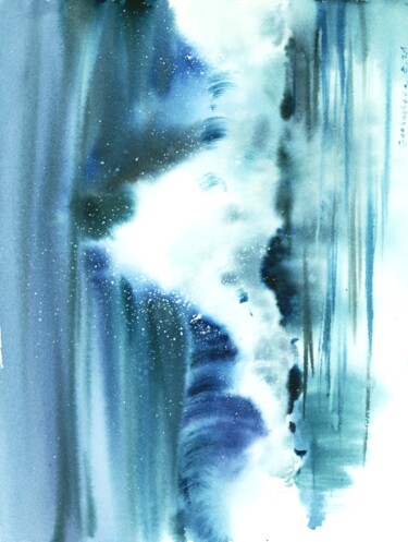 Ζωγραφική με τίτλο "Waves In The Sea #3" από Eugenia Gorbacheva, Αυθεντικά έργα τέχνης, Ακουαρέλα