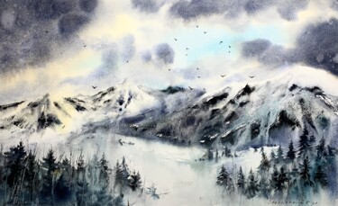 Pittura intitolato "Mountainscape #12" da Eugenia Gorbacheva, Opera d'arte originale, Acquarello