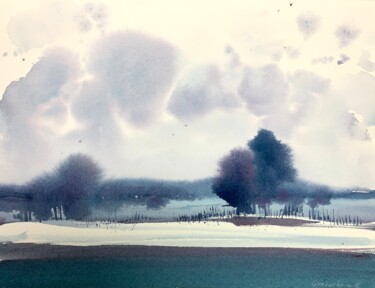 Pittura intitolato "Abstract landscape…" da Eugenia Gorbacheva, Opera d'arte originale, Acquarello