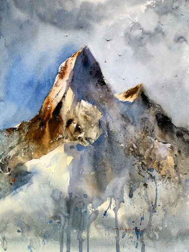 Painting titled "Mountainscape #16" by Eugenia Gorbacheva, Original Artwork, Watercolor