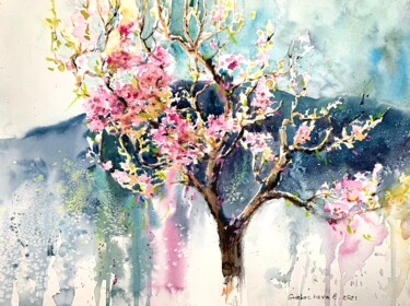 Malarstwo zatytułowany „Peach-tree” autorstwa Eugenia Gorbacheva, Oryginalna praca, Akwarela