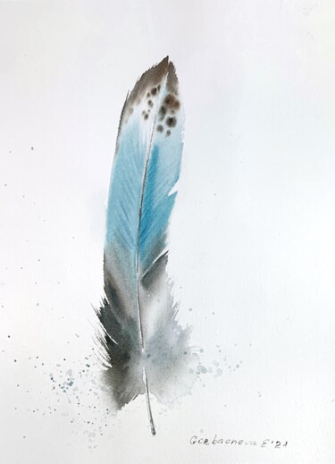 Painting titled "One feather #2" by Eugenia Gorbacheva, Original Artwork, Watercolor