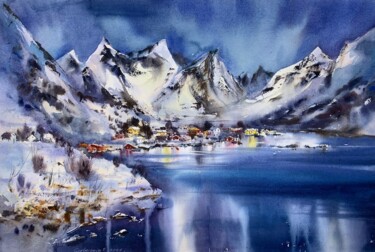 Картина под названием "Mountainscape #20" - Eugenia Gorbacheva, Подлинное произведение искусства, Акварель