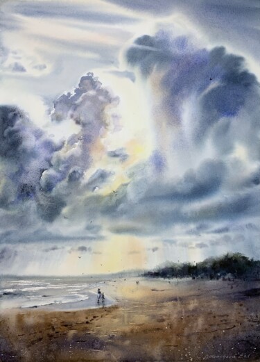 Painting titled "Walk along the seas…" by Eugenia Gorbacheva, Original Artwork, Watercolor