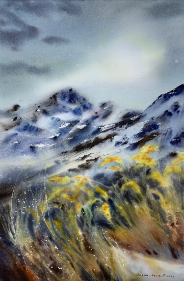 Картина под названием "Mountainscape #19" - Eugenia Gorbacheva, Подлинное произведение искусства, Акварель