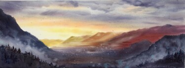 Painting titled "Sunset in the mount…" by Eugenia Gorbacheva, Original Artwork, Watercolor