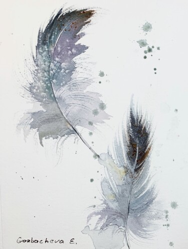 Ζωγραφική με τίτλο "Feathers #2" από Eugenia Gorbacheva, Αυθεντικά έργα τέχνης, Ακουαρέλα