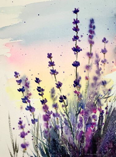 Malerei mit dem Titel "lavender" von Eugenia Gorbacheva, Original-Kunstwerk, Aquarell