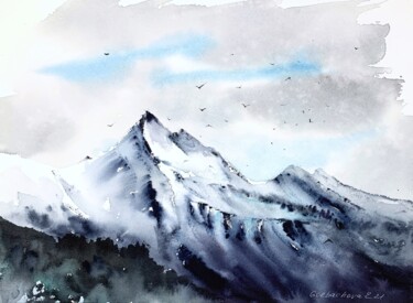 Malerei mit dem Titel "Snowy Mountains #5" von Eugenia Gorbacheva, Original-Kunstwerk, Aquarell