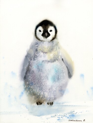 Peinture intitulée "Little penguin #2" par Eugenia Gorbacheva, Œuvre d'art originale, Aquarelle