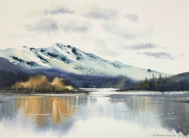Картина под названием "Mountain Lake #4" - Eugenia Gorbacheva, Подлинное произведение искусства, Акварель