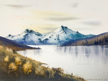 Painting titled "Mountain Lake #5" by Eugenia Gorbacheva, Original Artwork, Watercolor