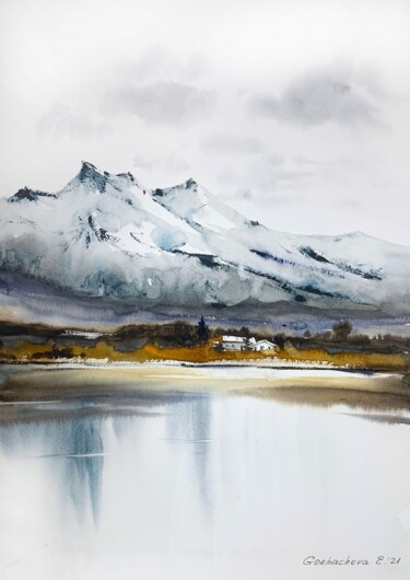 Pintura intitulada "Mountain Lake #6" por Eugenia Gorbacheva, Obras de arte originais, Aquarela