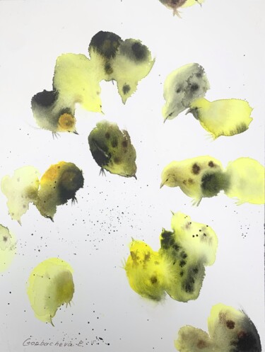 Картина под названием "Chickens #2" - Eugenia Gorbacheva, Подлинное произведение искусства, Акварель
