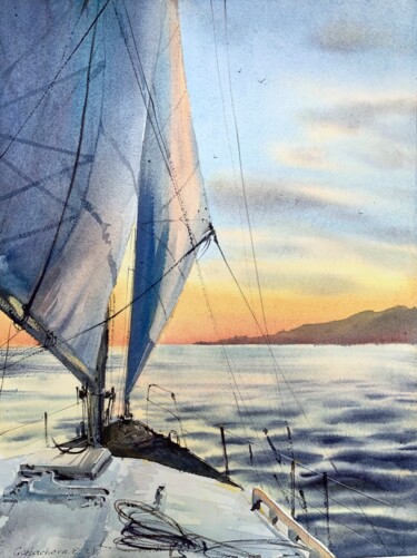 Pittura intitolato "under sail #2" da Eugenia Gorbacheva, Opera d'arte originale, Acquarello