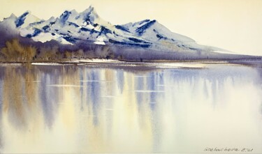 Painting titled "Mountain Lake #7" by Eugenia Gorbacheva, Original Artwork, Watercolor