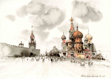 「Red Square, Moscow」というタイトルの絵画 Eugenia Gorbachevaによって, オリジナルのアートワーク, ジェルペン