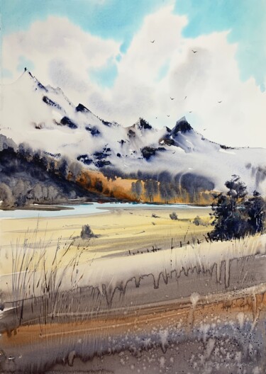 Painting titled "Mountain river #6" by Eugenia Gorbacheva, Original Artwork, Watercolor