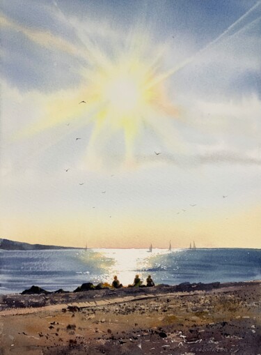 Картина под названием "On the seaside at s…" - Eugenia Gorbacheva, Подлинное произведение искусства, Акварель