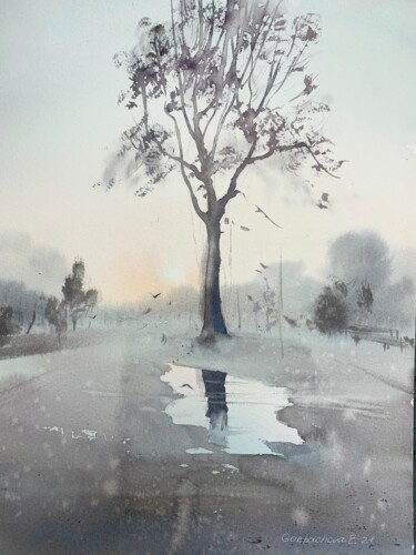 Schilderij getiteld "Morning fog" door Eugenia Gorbacheva, Origineel Kunstwerk, Aquarel