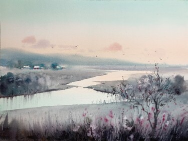 Painting titled "Tree by the river #4" by Eugenia Gorbacheva, Original Artwork, Watercolor