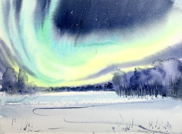 Painting titled "Aurora borealis #21" by Eugenia Gorbacheva, Original Artwork, Watercolor