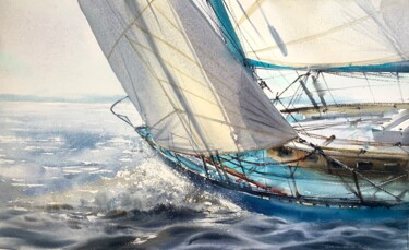 Painting titled "under sail #3" by Eugenia Gorbacheva, Original Artwork, Watercolor