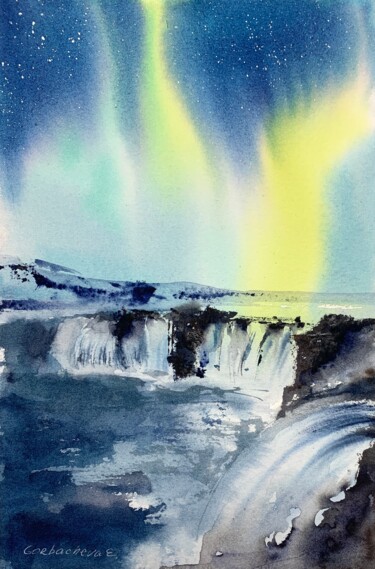 Pittura intitolato "Aurora borealis #23" da Eugenia Gorbacheva, Opera d'arte originale, Acquarello