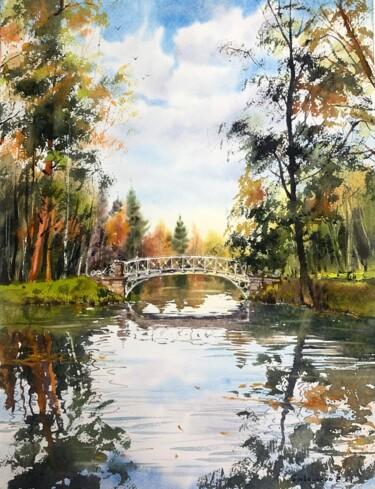 Картина под названием "Autumn park in St.…" - Eugenia Gorbacheva, Подлинное произведение искусства, Акварель
