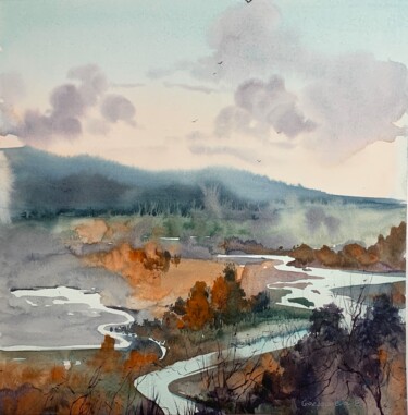 Painting titled "Fall landscape #2" by Eugenia Gorbacheva, Original Artwork, Watercolor