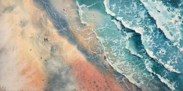 Malerei mit dem Titel "Seaside from a heig…" von Eugenia Gorbacheva, Original-Kunstwerk, Aquarell