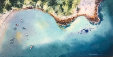 Картина под названием "Seaside from a heig…" - Eugenia Gorbacheva, Подлинное произведение искусства, Акварель