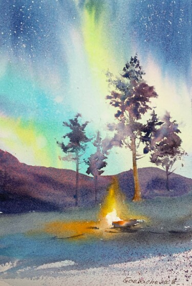 Peinture intitulée "Bonfire" par Eugenia Gorbacheva, Œuvre d'art originale, Aquarelle