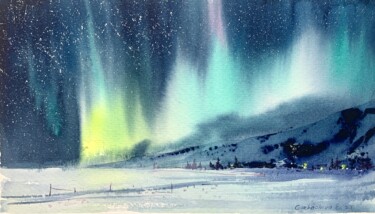 Painting titled "Aurora borealis #26" by Eugenia Gorbacheva, Original Artwork, Watercolor