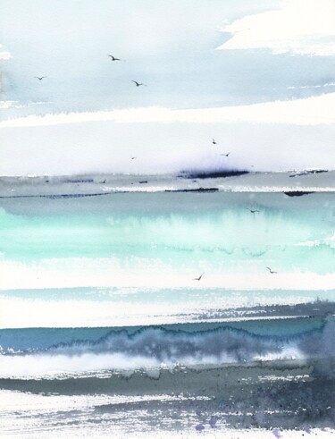 Malarstwo zatytułowany „Abstract seascape #4” autorstwa Eugenia Gorbacheva, Oryginalna praca, Akwarela